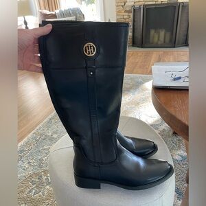 Tommy Hilfiger Faux Leather Black Riding Boots. Size 9 Wide Calf
